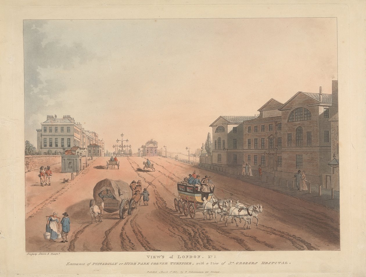 Ingången till Piccadilly eller Hyde Park Corner Turnpike (nr 1) av Thomas Rowlandson
