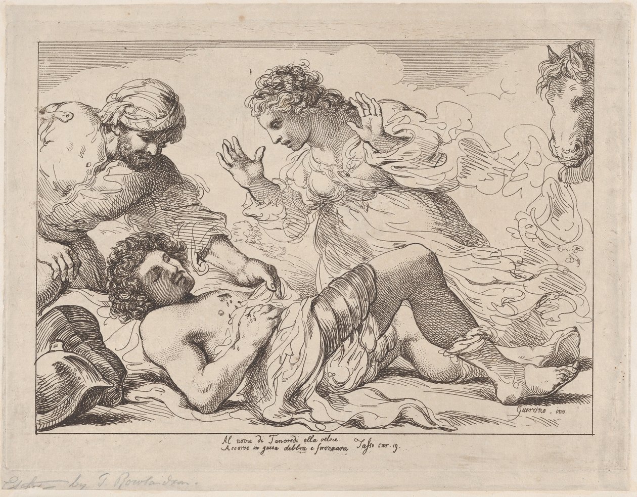 Erminia upptäcker den sårade Tancred från Tasso, Jerusalem Liberated, ca. 1790., ca. 1790. av Thomas Rowlandson