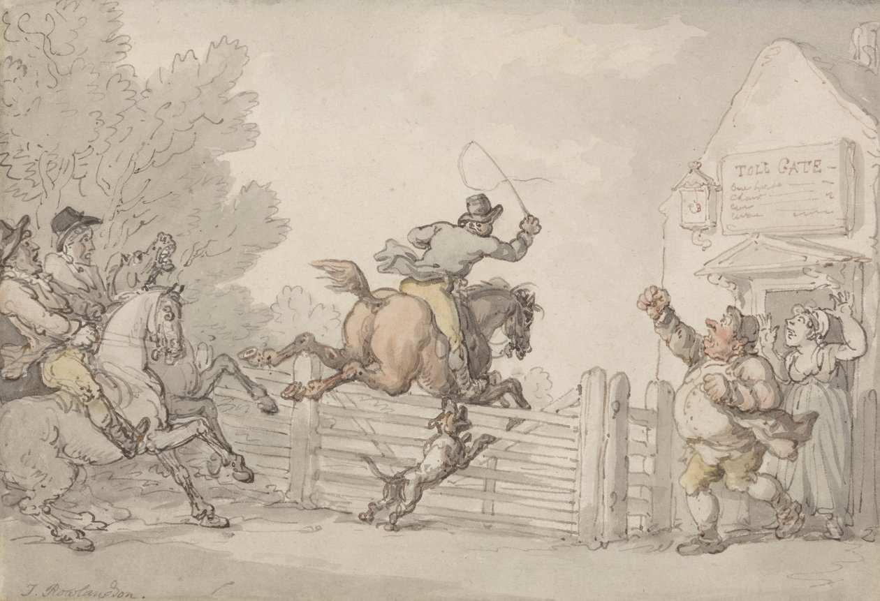 Evading the Toll, c.1805-10 (grafit, penna, bläck & w/c på papper) av Thomas Rowlandson