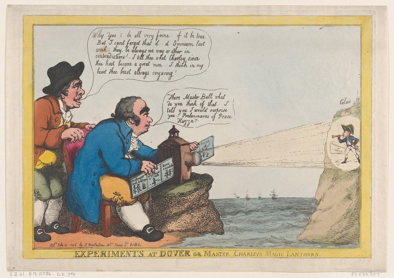 Experiment vid Dover eller Master Charleys Magic Lanthorn, 21 juli 1806., 21 juli 1806. av Thomas Rowlandson