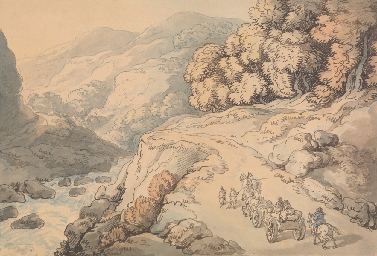 Vattenfallen vid floden Conwy, norra Wales av Thomas Rowlandson