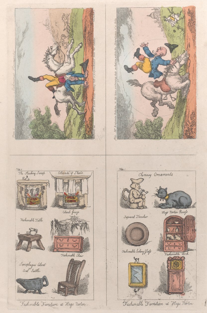 Fashionabla möbler på Hogs Norton, Mathematical Horsemanship, 1809., 1809 av Thomas Rowlandson