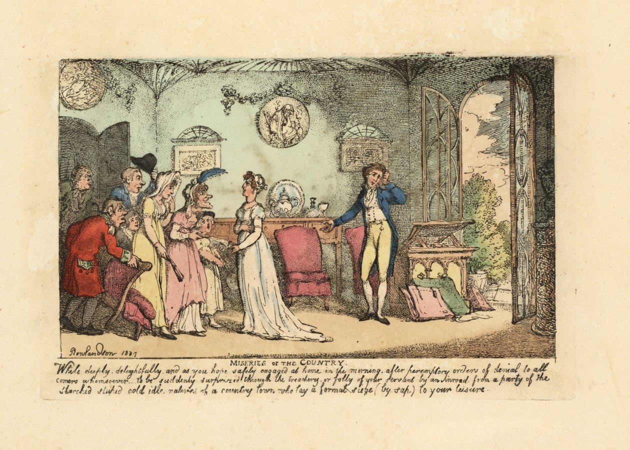 Fashionabla par som störs av en dum, stenkall sysslolös släkting av Thomas Rowlandson