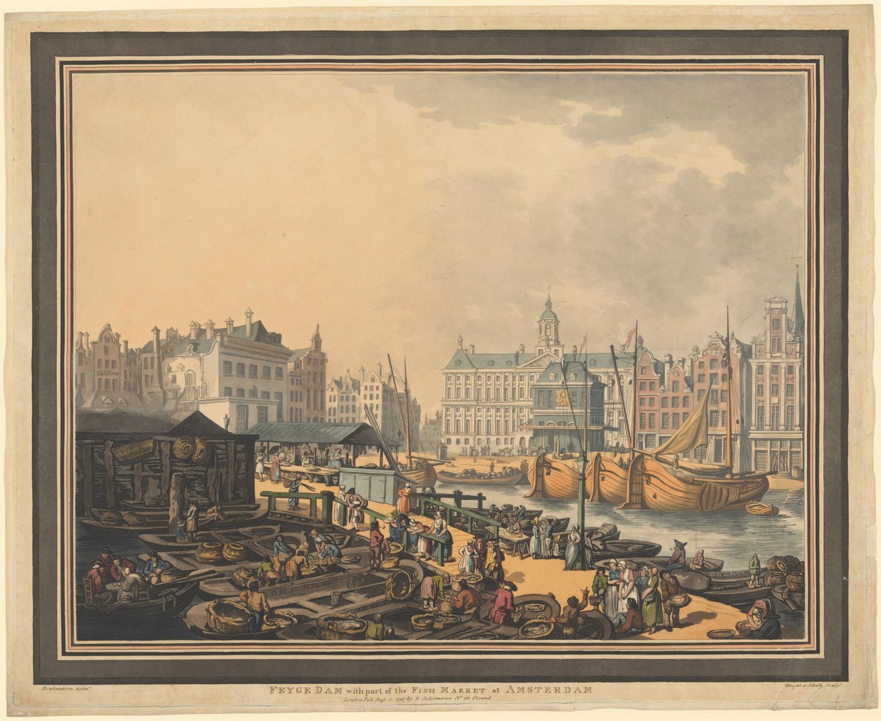 Feyge Dam, med en del av fiskmarknaden i Amsterdam av Thomas Rowlandson