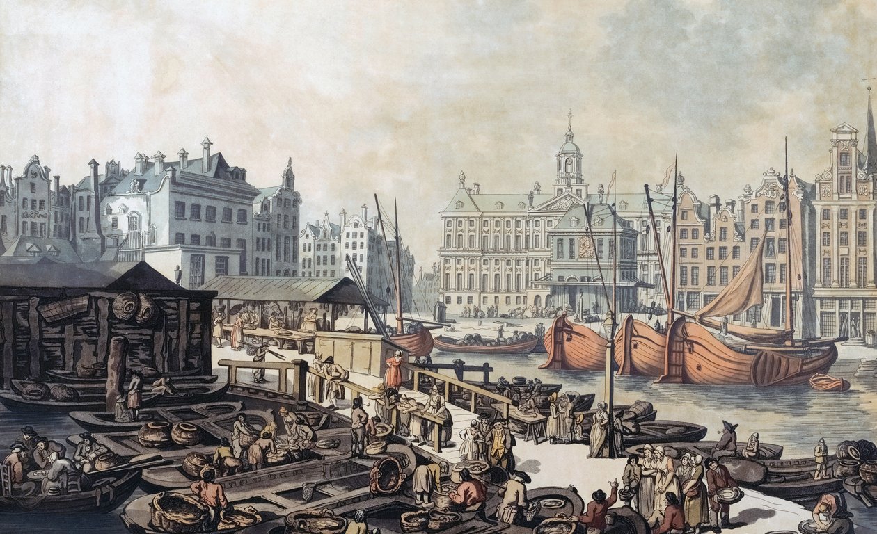 Fiskmarknad, Dam Square, Amsterdam, Nederländerna av Thomas Rowlandson