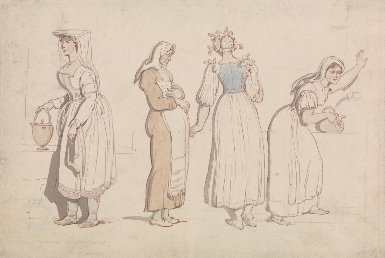 Fyra kvinnor vid en brunn i Rom av Thomas Rowlandson