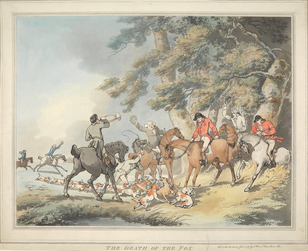 Rävjakt [serie om sex delar]:   3. Rävens död av Thomas Rowlandson