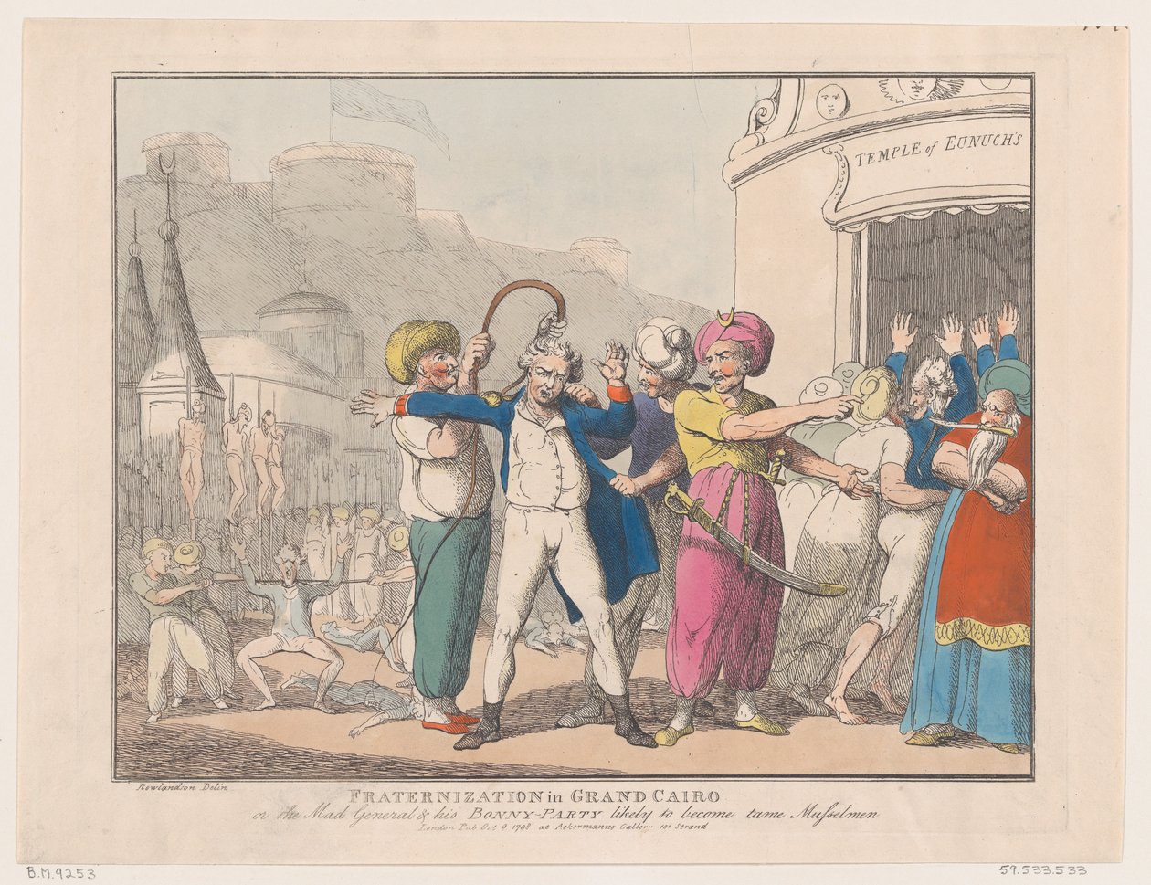 Förbrödring i Grand Cairo, eller The Mad General & his Bonny Party Troligen ..., 9 oktober 1798. av Thomas Rowlandson