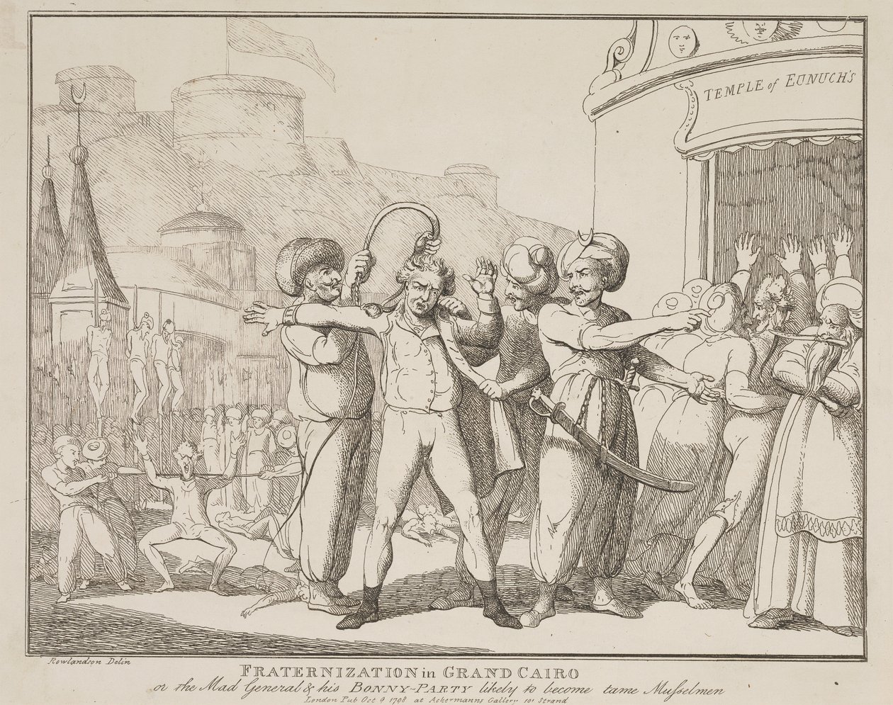 ”Fraternisering i Grand Cairo” eller ”Den galna generalen och hans glada gäng” – på väg att bli tamma muslimer av Thomas Rowlandson