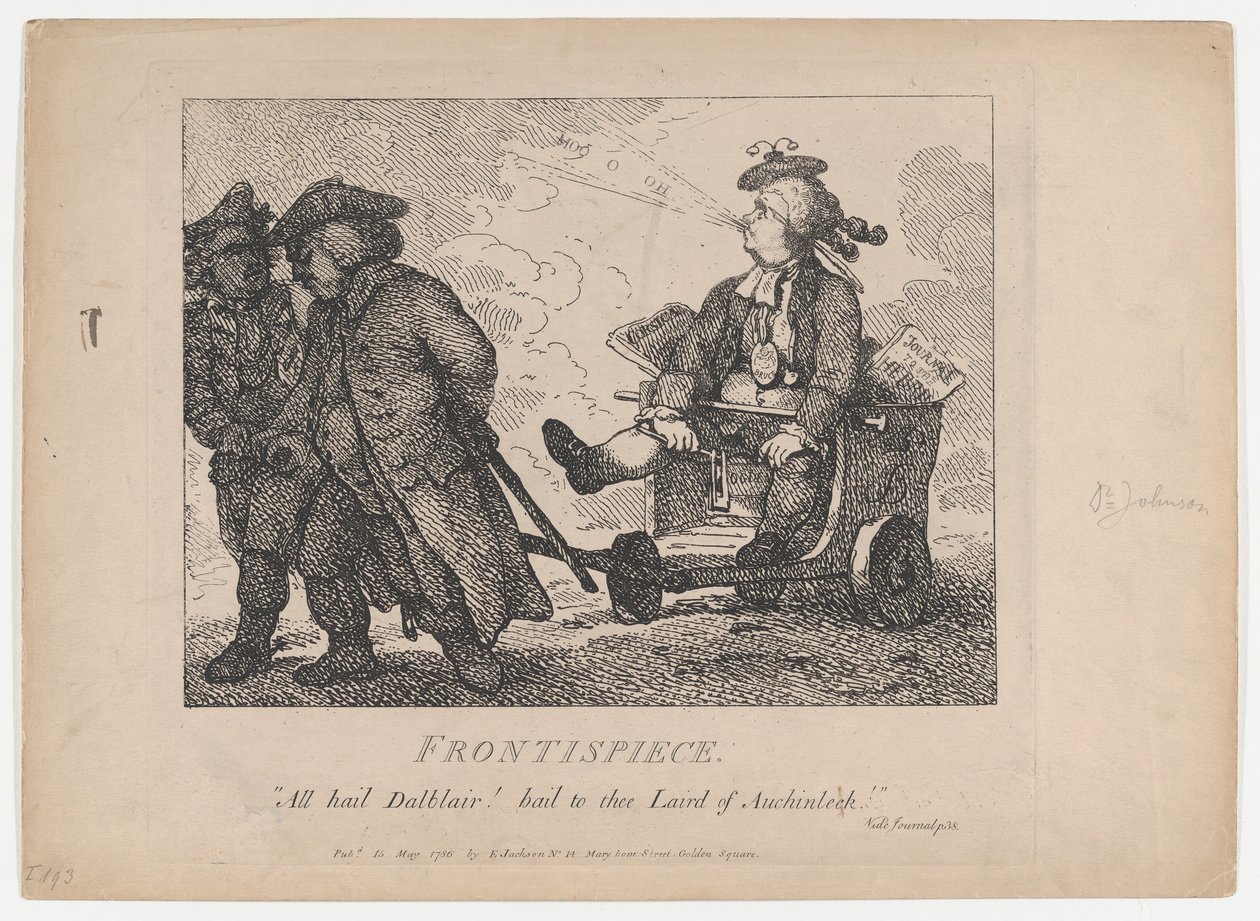 Frontispice Picturesque Beauties of Boswell, Part the First, 15 maj 1786., 15 maj 1786. av Thomas Rowlandson
