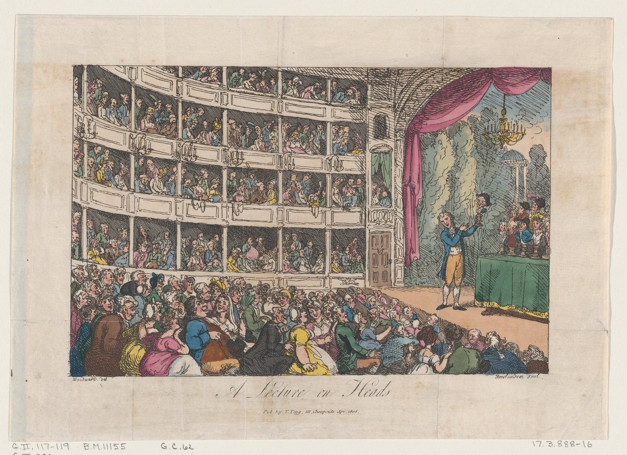Frontispice, från A Lecture on Heads av George Alexander Stevens, april 1808, april 1808. av Thomas Rowlandson