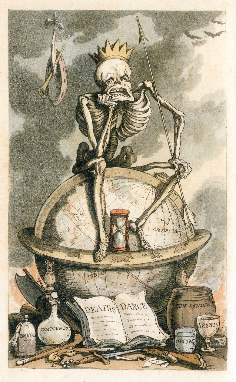 Frontispice från The English Dance of Death, pub. 1815 färgstick, 1815. av Thomas Rowlandson