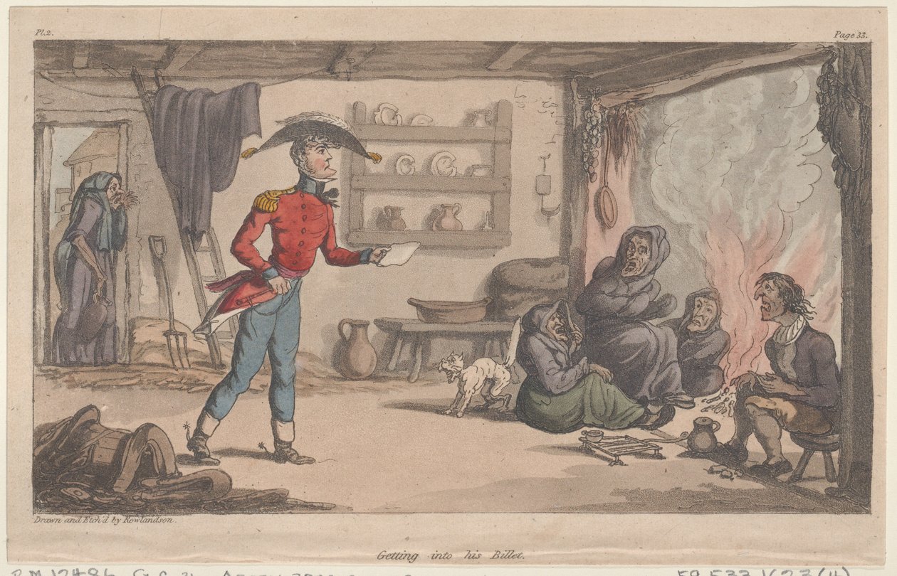 Getting into his Billet, från The Military Adventures of Johnny Newcome, 1815., 1815. av Thomas Rowlandson