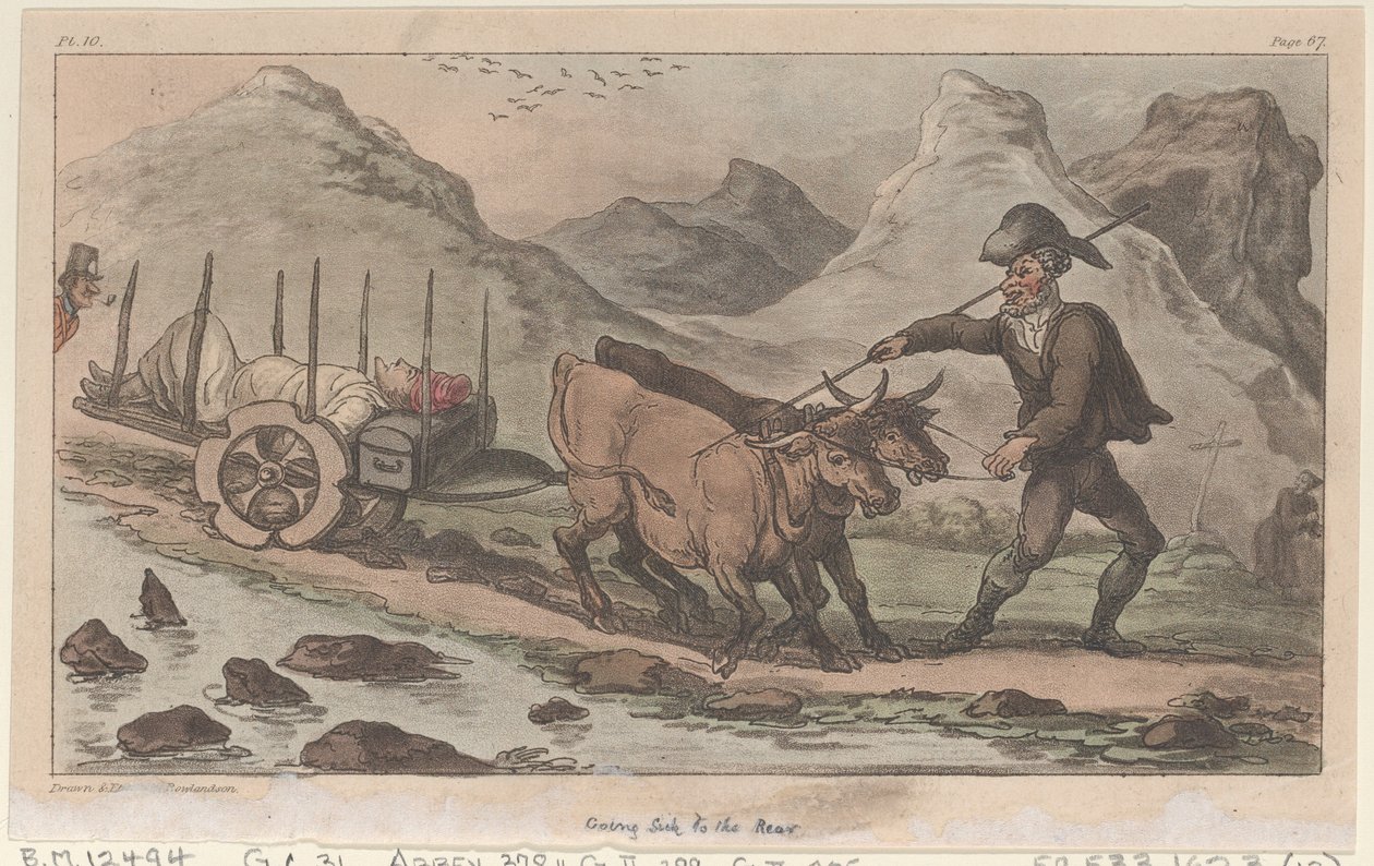 Att bli sjuk i ryggen, från The Military Adventures of Johnny Newcome, 1815., 1815. av Thomas Rowlandson