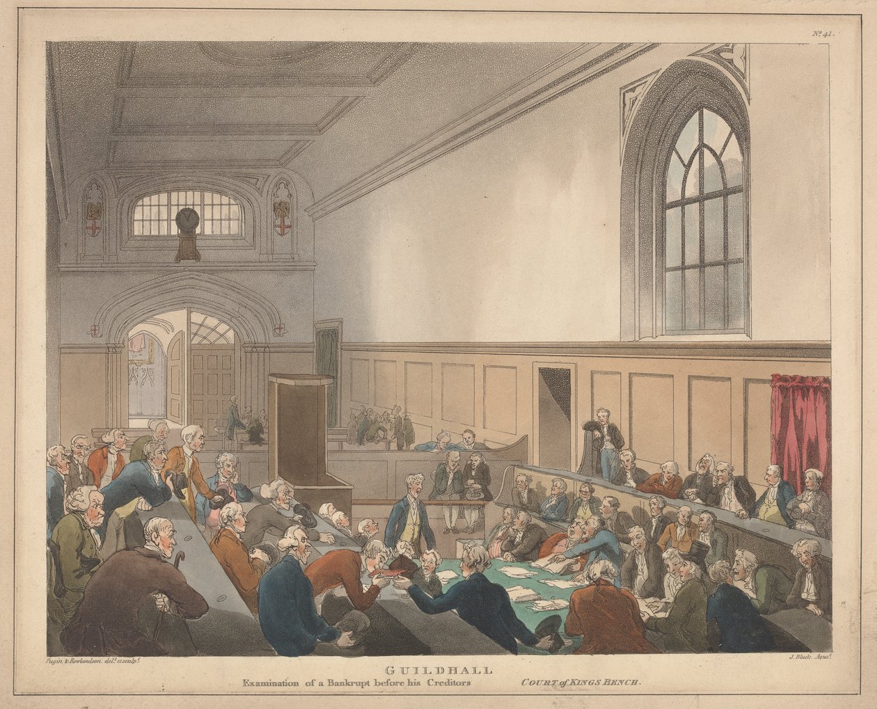 Guildhall undersökning av en konkurs inför sina borgenärer av Thomas Rowlandson