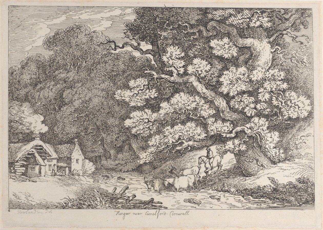Hengar nära Camelford, Cornwall, från Views in Cornwall, ca. 1812., ca. 1812. av Thomas Rowlandson