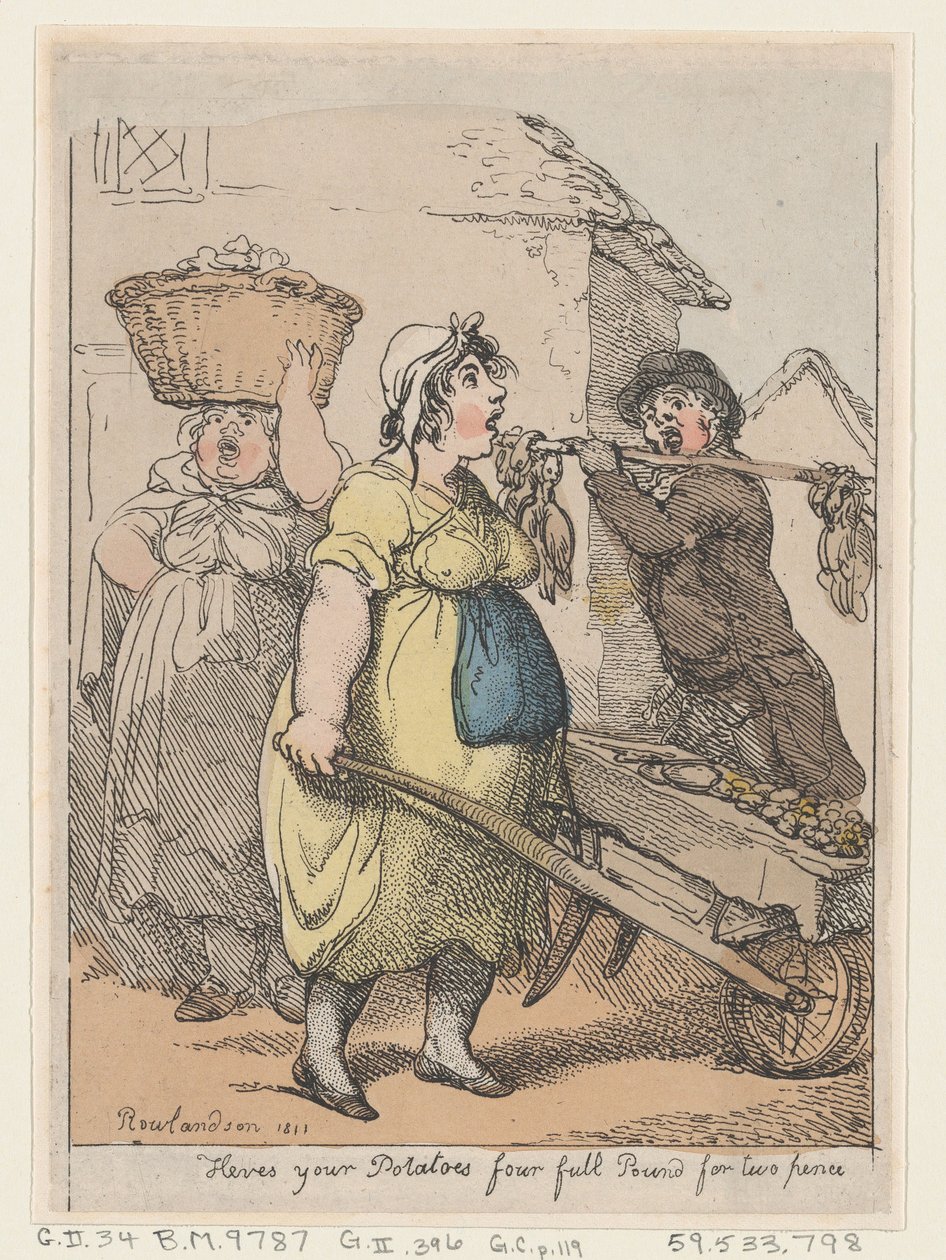 Här är din potatis, fyra hela pund för två pence, 1811., 1811. av Thomas Rowlandson