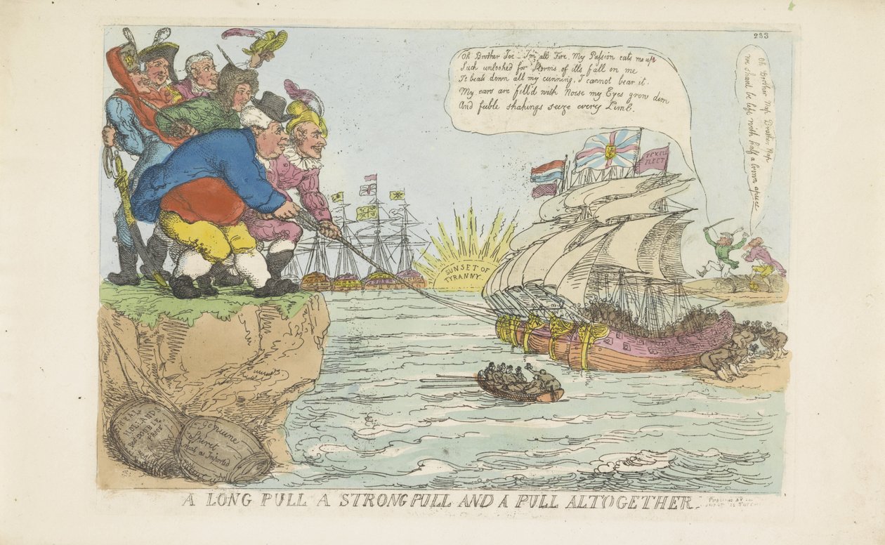 Den holländska flottan räddades genom gemensamma ansträngningar, 1813 av Thomas Rowlandson