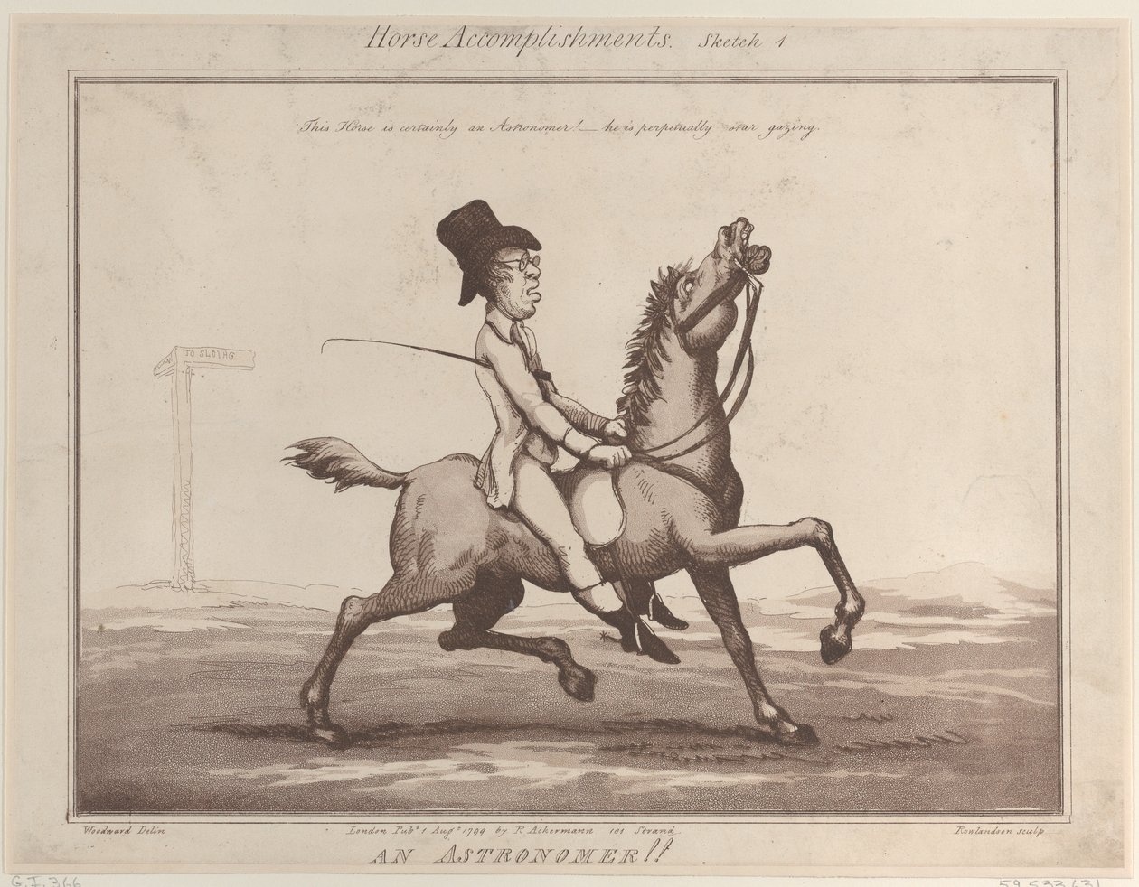 Horse Accomplishments, Sketch 1: An Astronomer !!, 1 augusti 1799., 1 augusti 1799. av Thomas Rowlandson