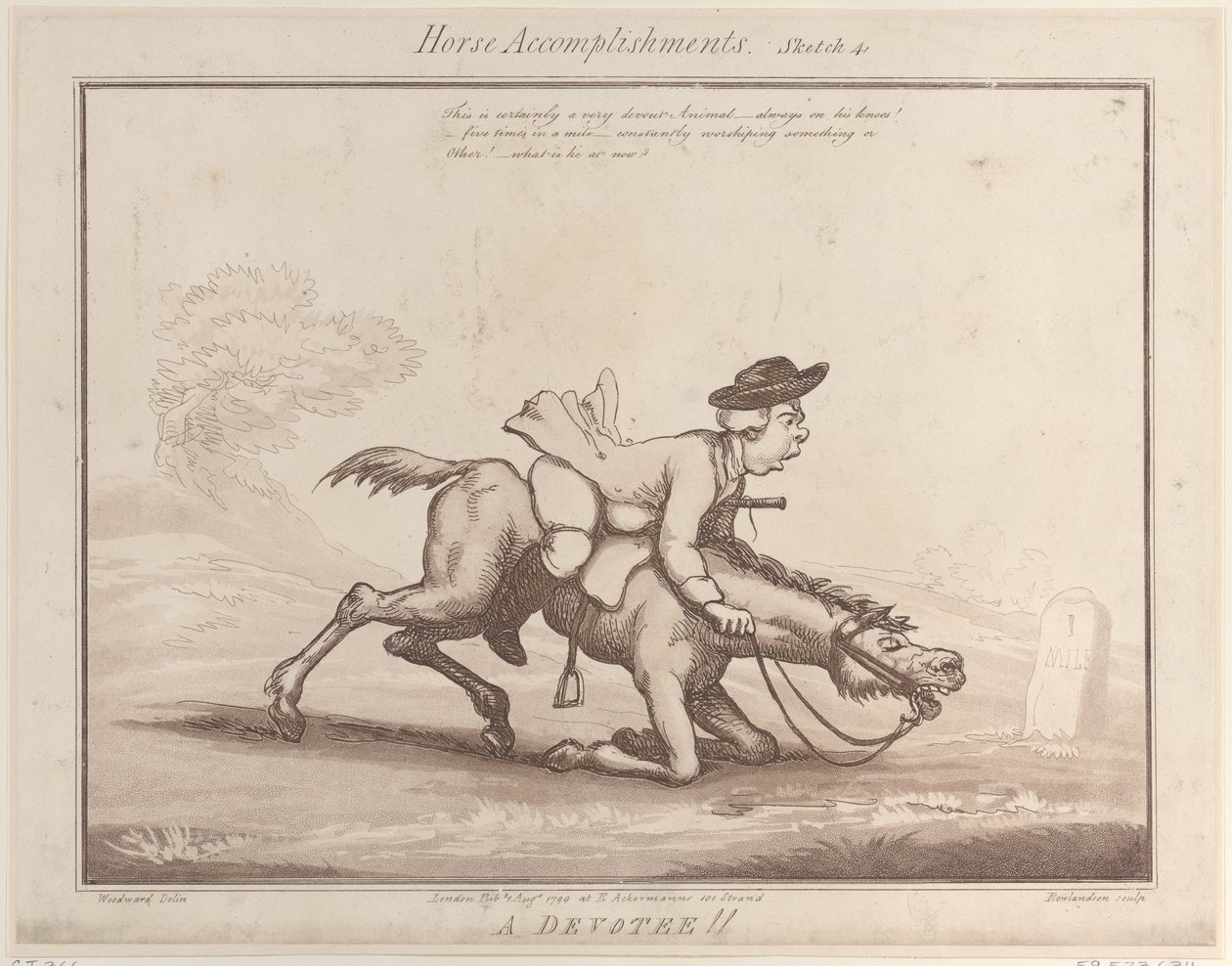 Horse Accomplishments, Sketch 4: A Devotee !!, 1 augusti 1799., 1 augusti 1799. av Thomas Rowlandson