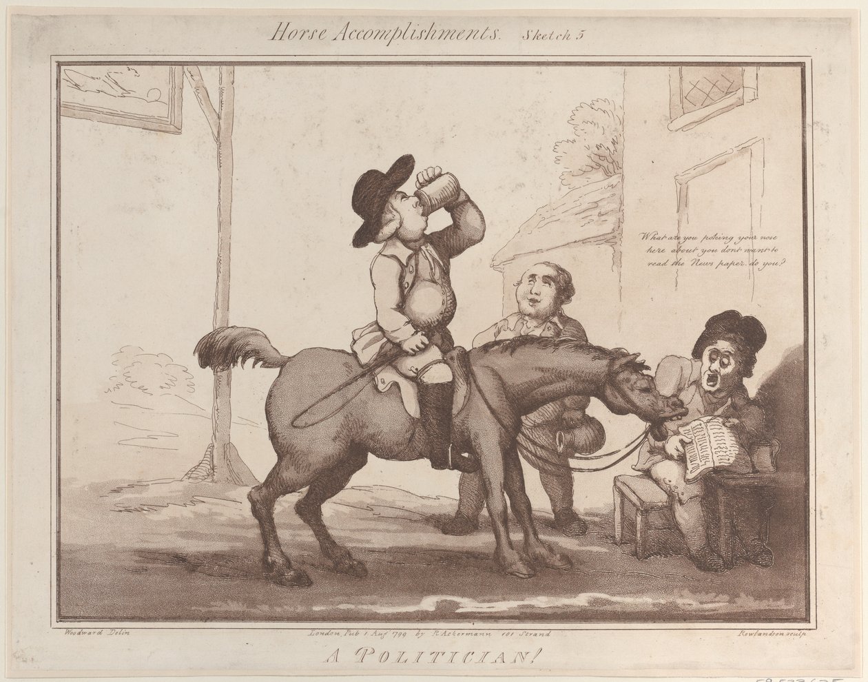 Horse Accomplishments, Sketch 5: A Politician !!, 1 augusti 1799., 1 augusti 1799. av Thomas Rowlandson