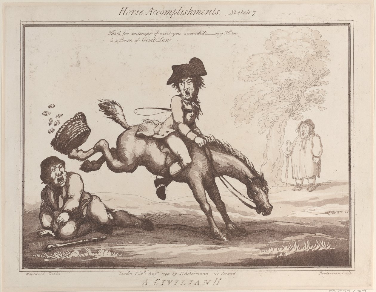 Horse Accomplishments, Sketch 7: A Civilian !!, 1 augusti 1799., 1 augusti 1799. av Thomas Rowlandson