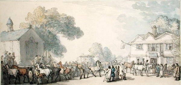 Horse Fair, Southampton (penna & bläck och akvarell på papper) av Thomas Rowlandson