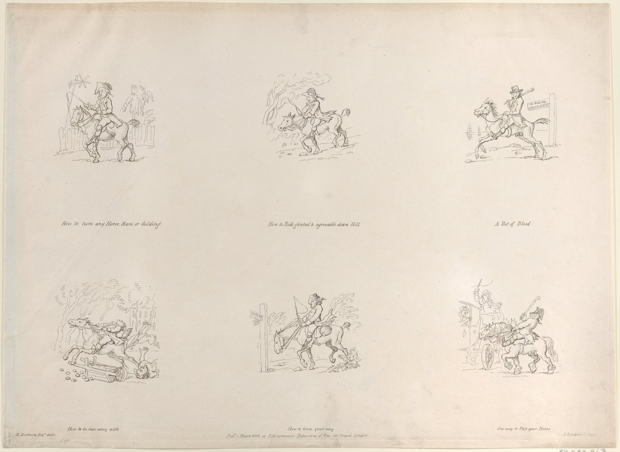 Hur man vänder vilken häst, sto eller valack som helst, hur man rider förnuftigt och behagligt nedåt Hil..., 1 mars 1803. av Thomas Rowlandson