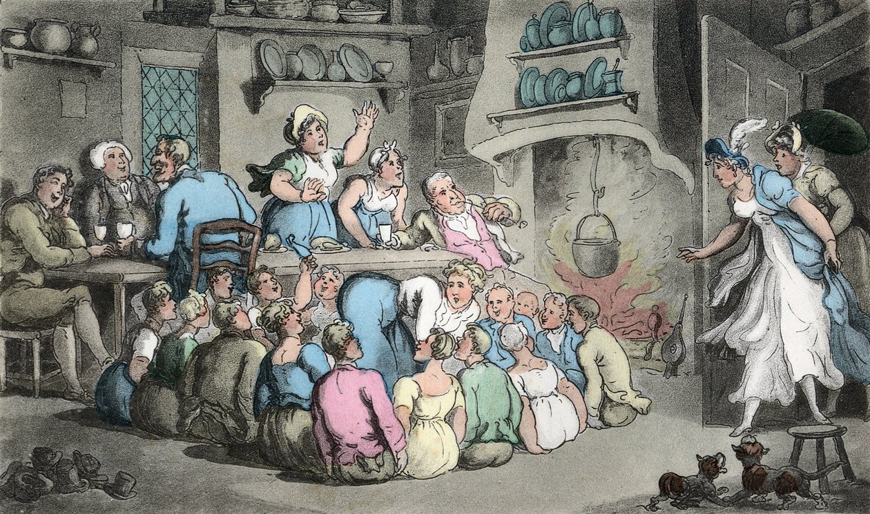 Jaga tofflor, illustration från "The Vicar of Wakefield" av Oliver Goldsmith, pub. Ackermann, 1817 (handfärgad gravyr) av Thomas Rowlandson