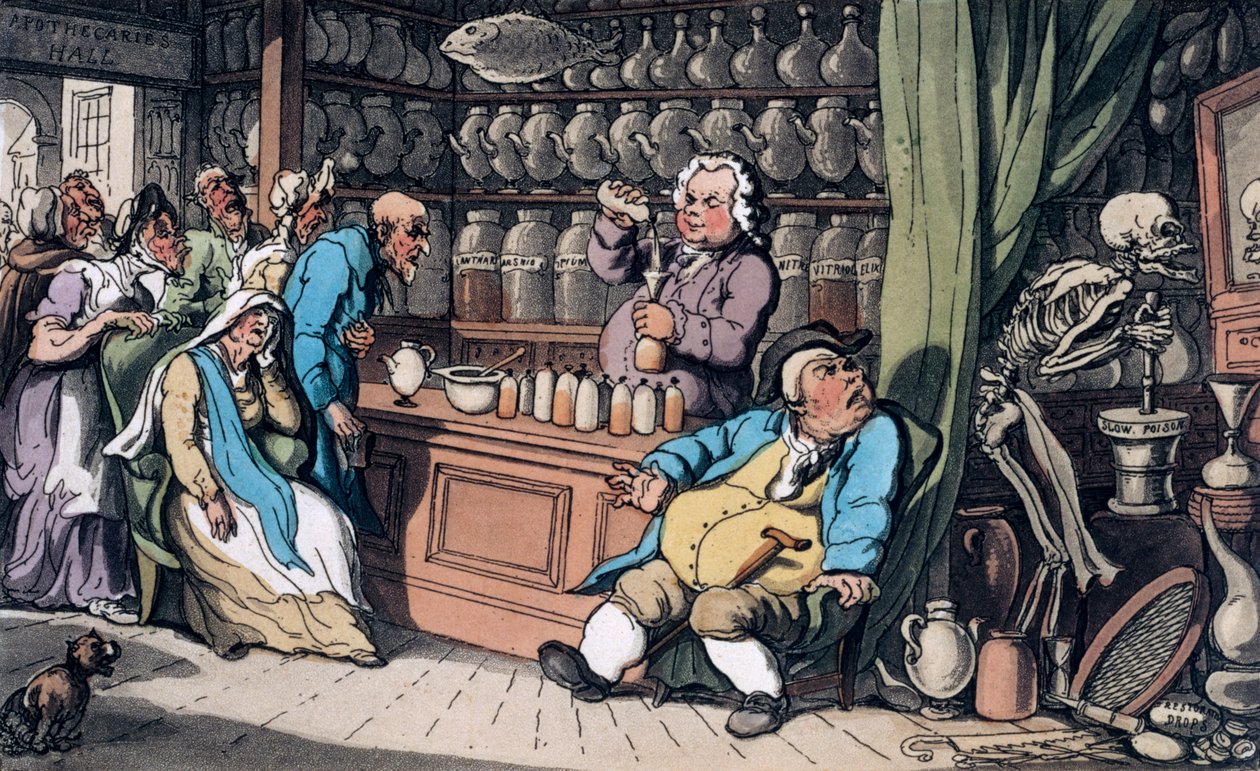 "Jag har en hemlig konst att bota varje sjukdom som människor utsätts för", 1814 av Thomas Rowlandson