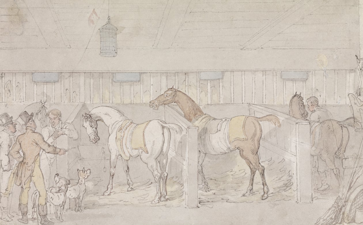 Inredning av ett stall (penna & bläck och akvarell på papper) av Thomas Rowlandson