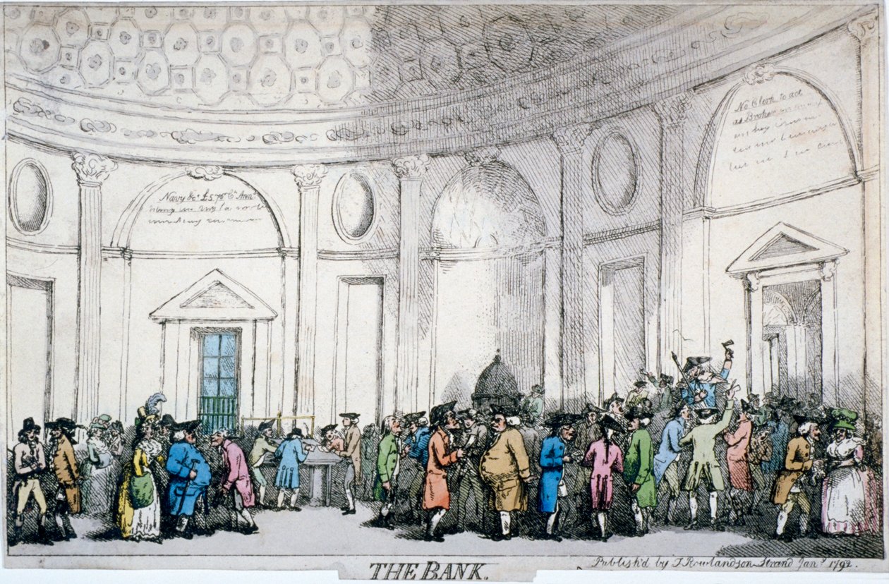 Interiörvy av Bank of England, City of London, 1792. av Thomas Rowlandson