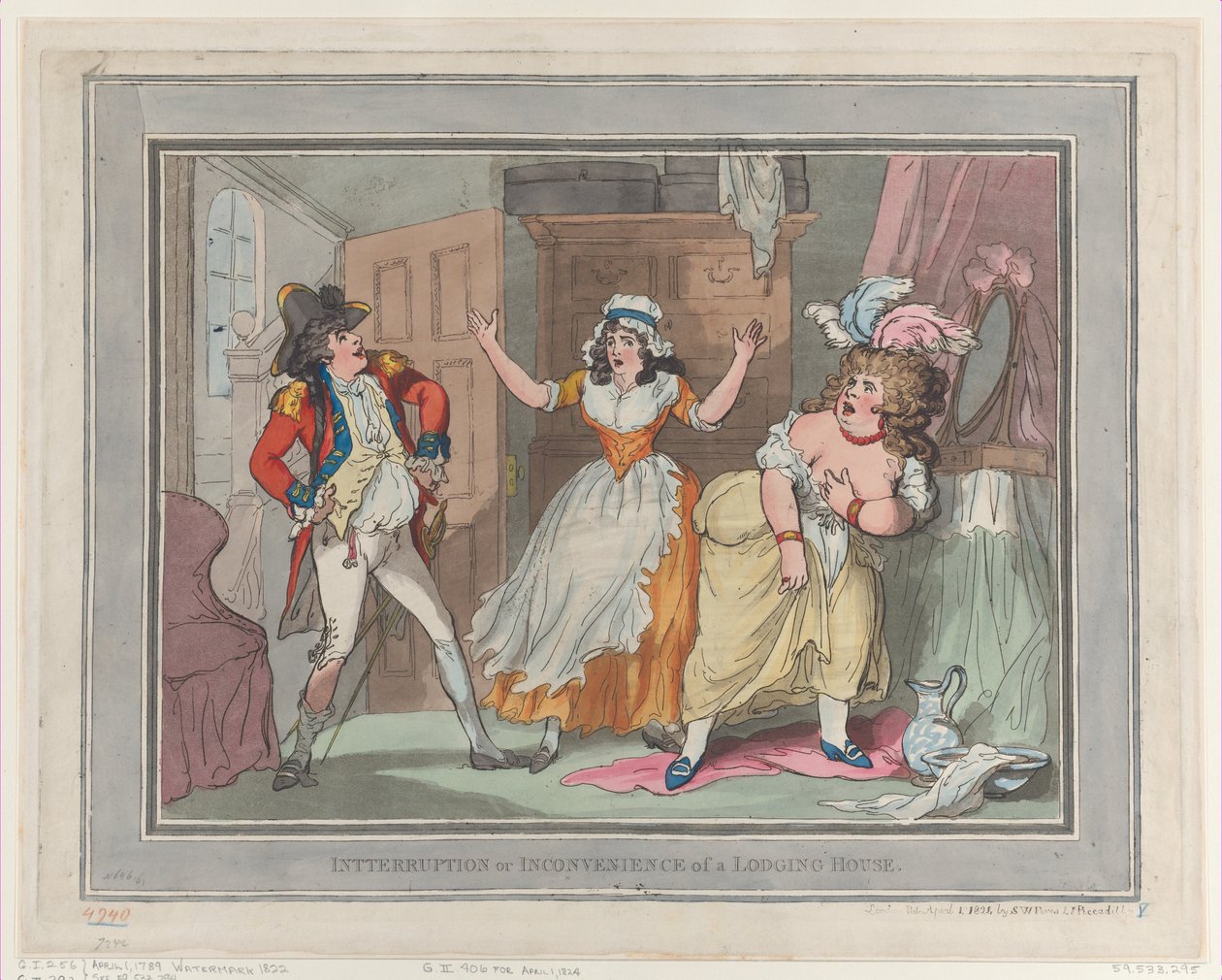 Avbrott eller besvär av ett inkvarteringshus, [Apri..., [1 april 1789], återutgiven 1 april 1824. av Thomas Rowlandson