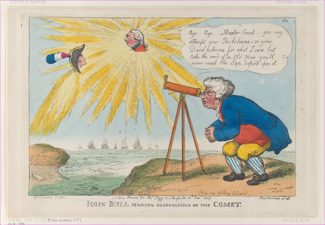 John Bull gör observationer på kometen, 10 november 1807., 10 november 1807. av Thomas Rowlandson
