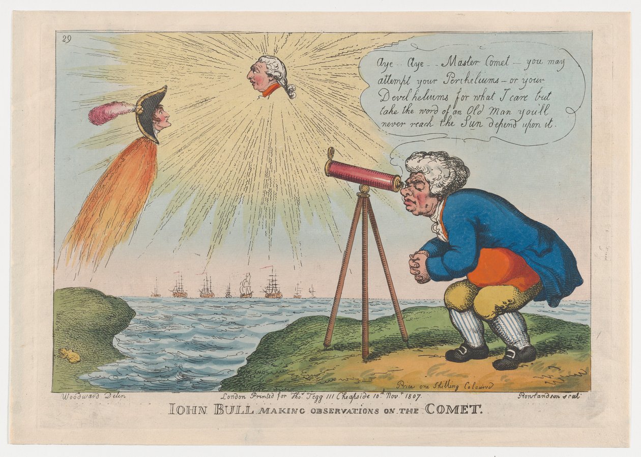 John Bull gör observationer på kometen, 10 november 1807., 10 november 1807. av Thomas Rowlandson