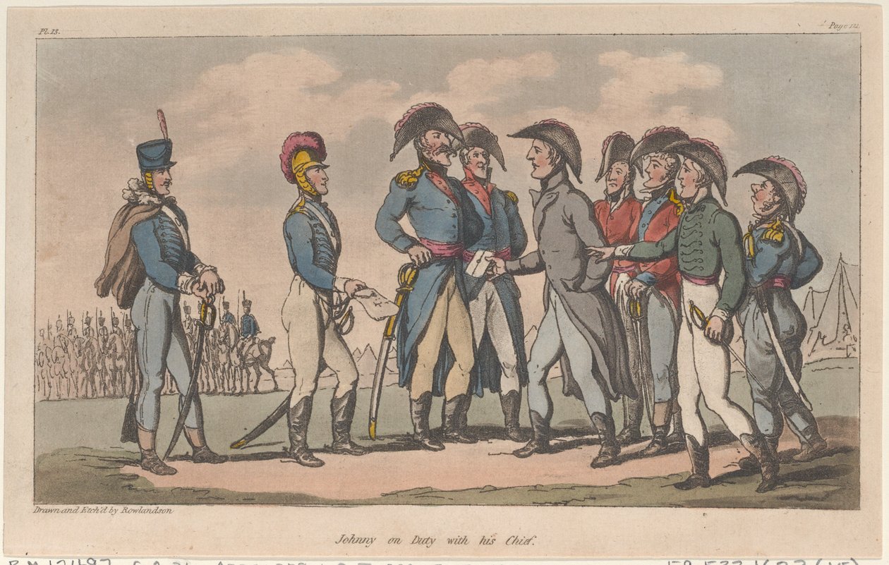 Johnny on Duty with his Chief, från The Military Adventures of Johnny Newcome, 1815., 1815. av Thomas Rowlandson
