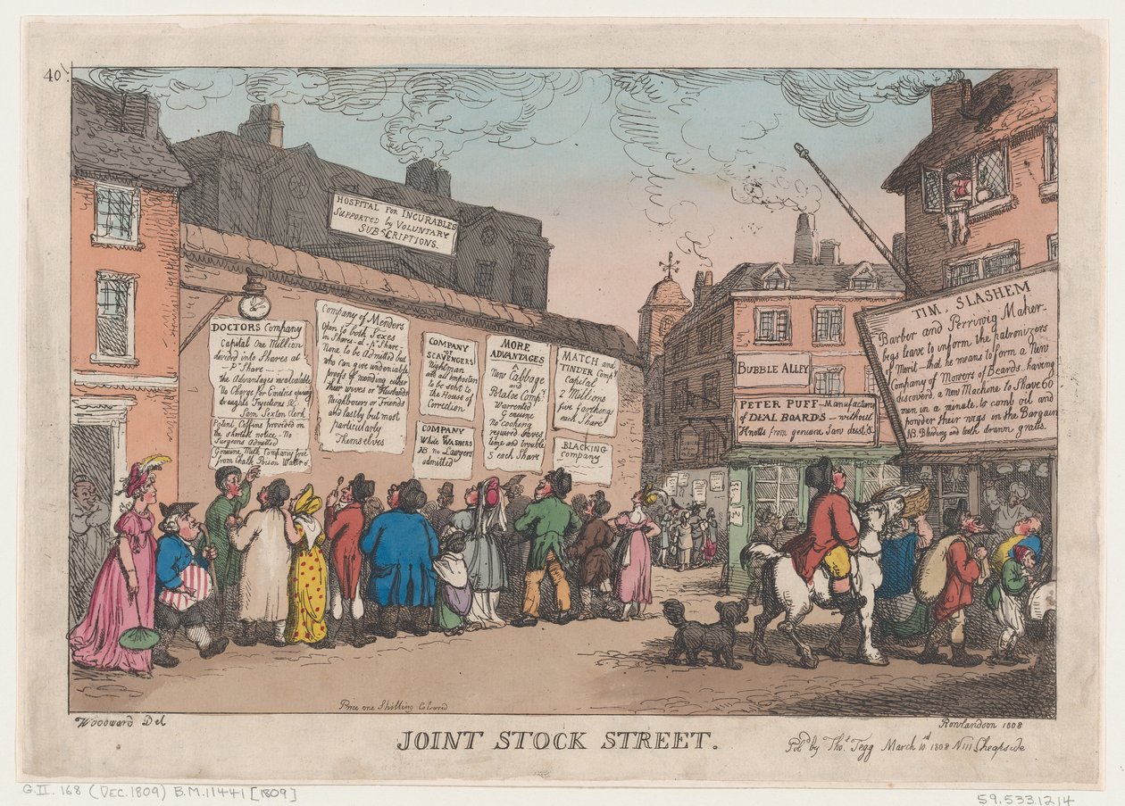 Joint Stock Street, 10 mars 1808, 10 mars 1808. av Thomas Rowlandson