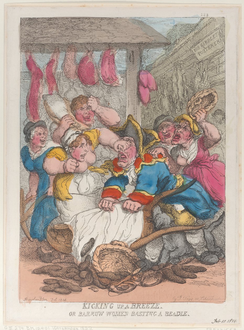 Kicking Up a Breeze eller Barrow Kvinnor som tråcklar en pärla, 10 februari 1814., 10 februari 1814. av Thomas Rowlandson