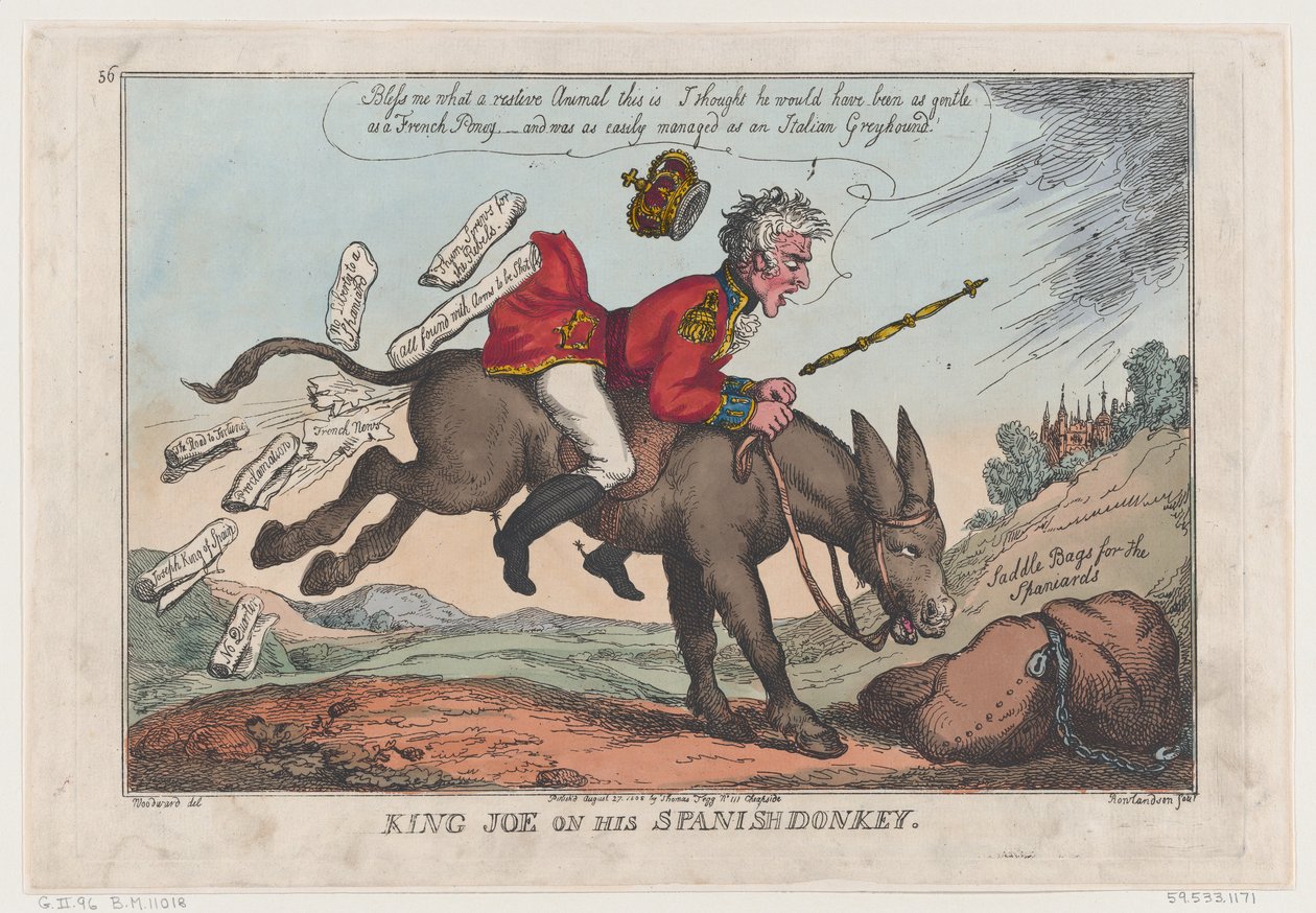 Kung Joe på sin spanska åsna, 27 augusti 1808., 27 augusti 1808. av Thomas Rowlandson