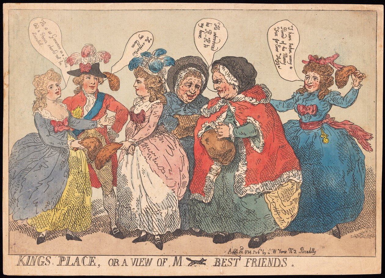 Kings Place, eller utsikt över M ---- Best Friends, pub. 1784 (handfärgad gravyr) av Thomas Rowlandson
