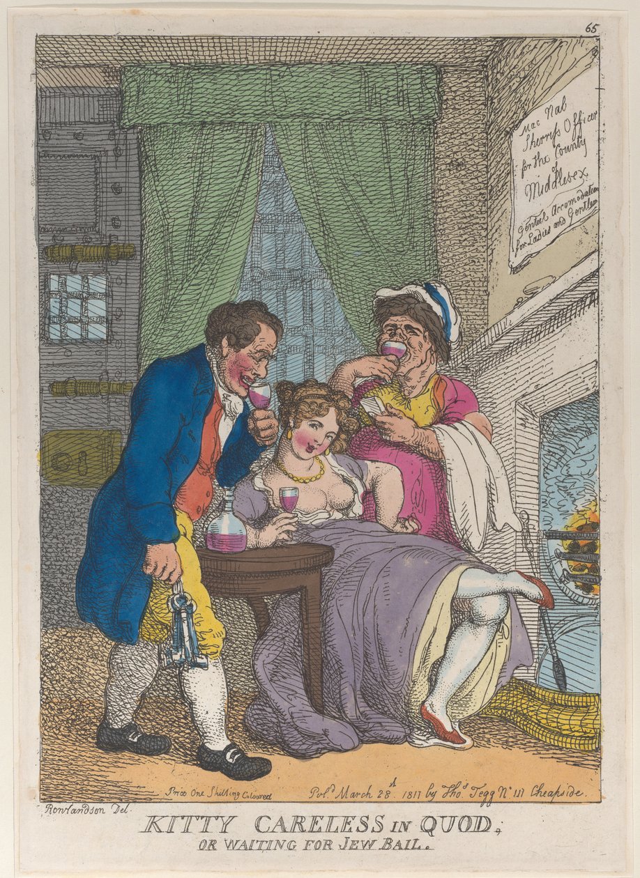 Kitty Careless in Quod eller Waiting for Jew Bail, 28 mars 1811., 28 mars 1811. av Thomas Rowlandson