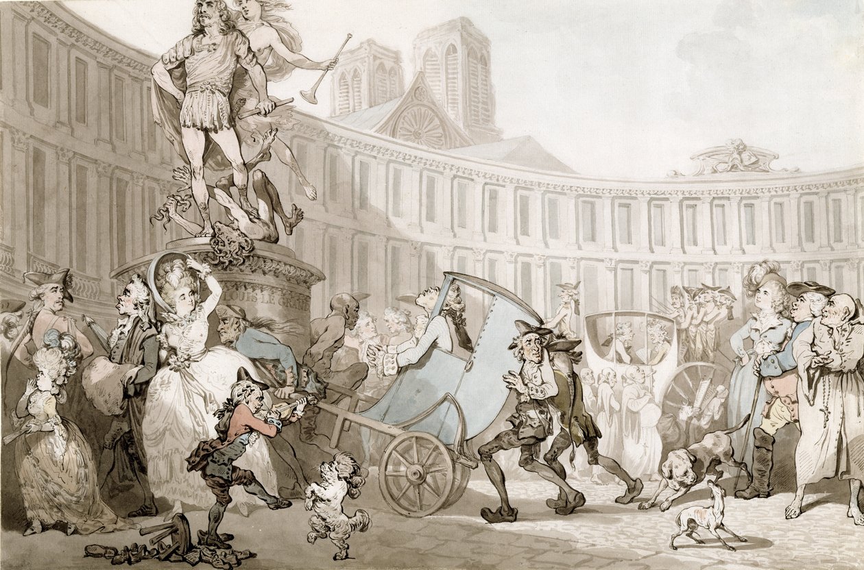 La Place des Victoires, Paris, ca 1789 (penna och bläck och akvarell över grafit på lagt papper) av Thomas Rowlandson
