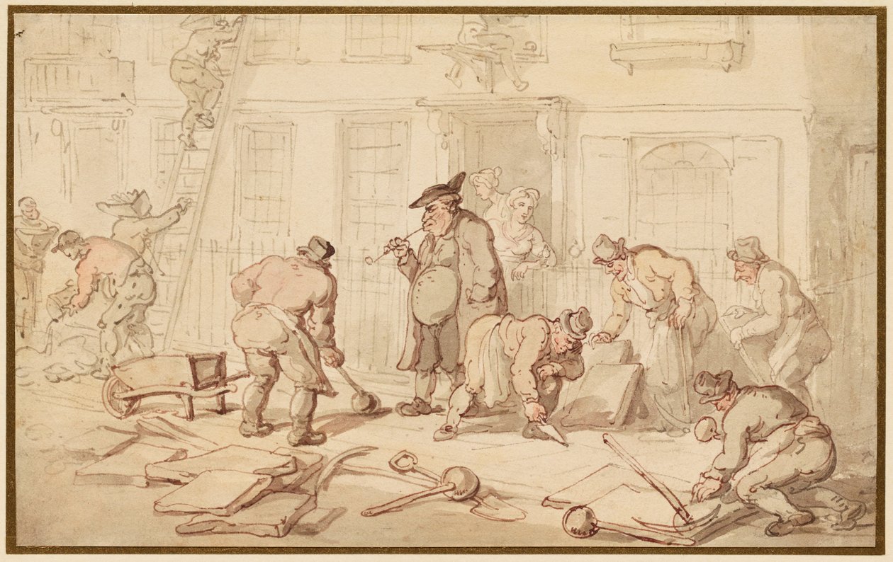 Arbetare som lägger gatubeläggning av Thomas Rowlandson