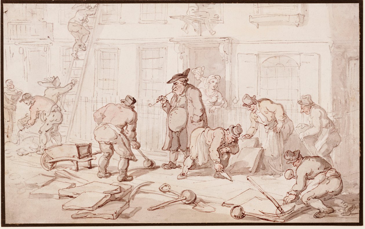 Arbetare lägger ner en trottoar av Thomas Rowlandson