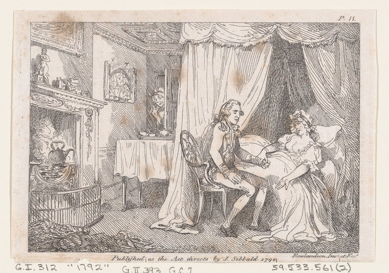 Lady Booby försöker förföra den obefläckade Joseph, från The Adventures of Joseph Andrew..., 1792. av Thomas Rowlandson