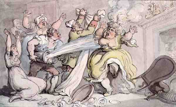 Lady with her Wig on Fire (penna & bläck och akvarell på papper) av Thomas Rowlandson