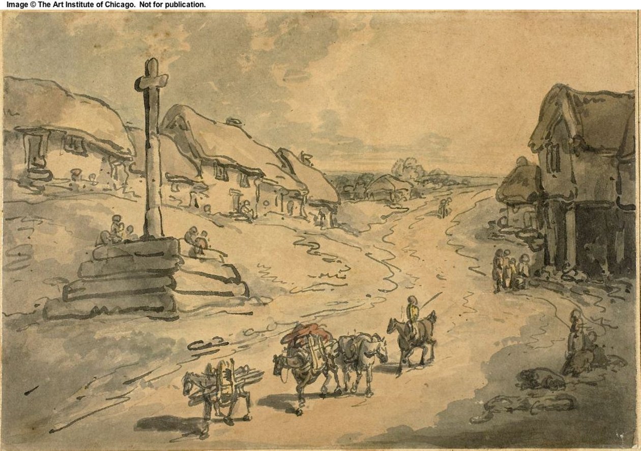 Landskap med Wayside Cross och stugor av Thomas Rowlandson