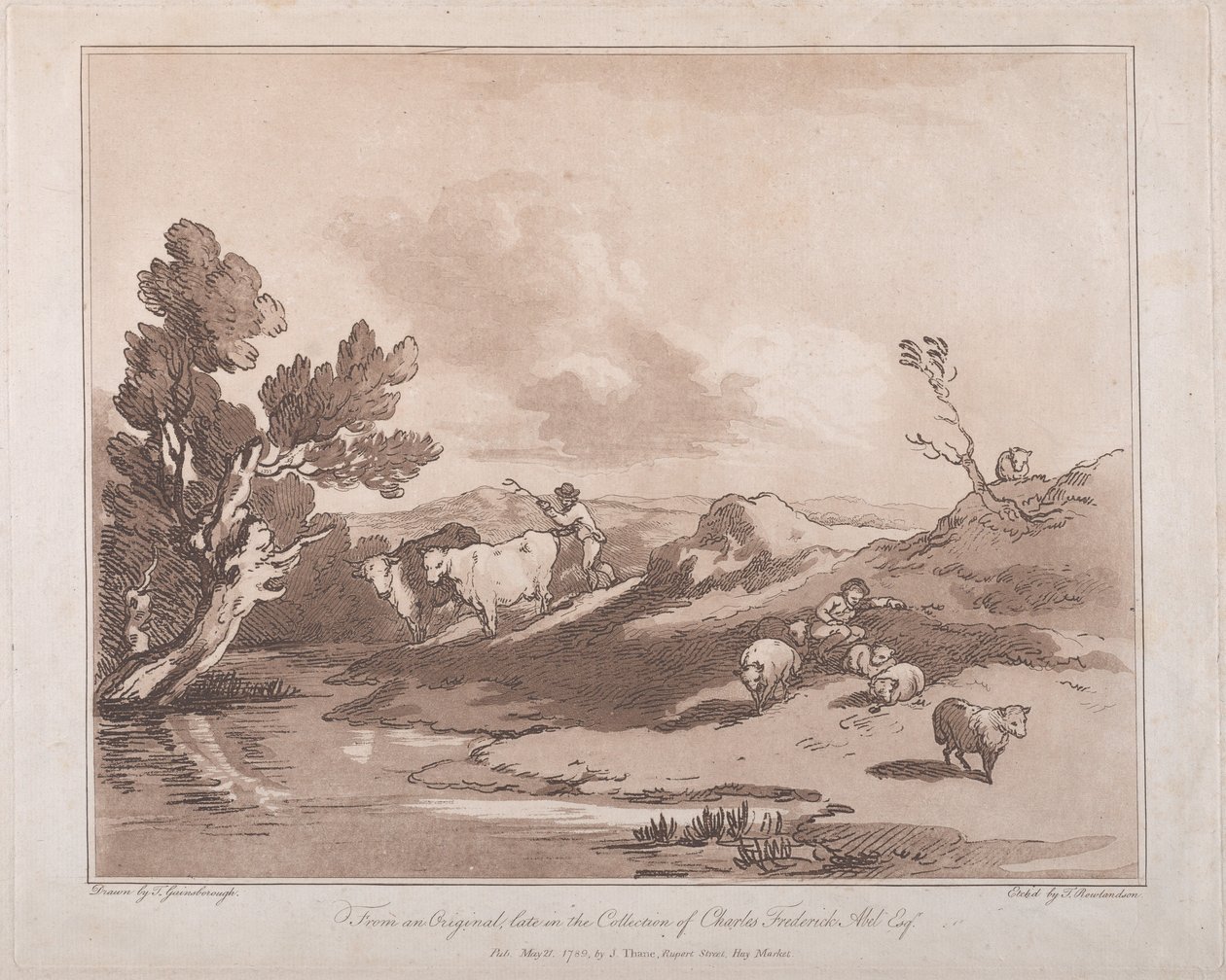 Landskap med en figur som vallar boskap och en herde som vilar, 21 maj 1789, 21 maj 1789. av Thomas Rowlandson
