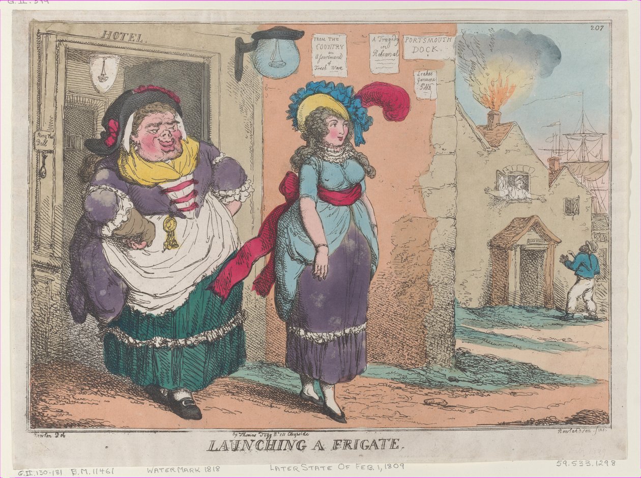 Lansering av en fregatt, [1 februari 1809], nytryck., [1 februari 1809], nytryck. av Thomas Rowlandson