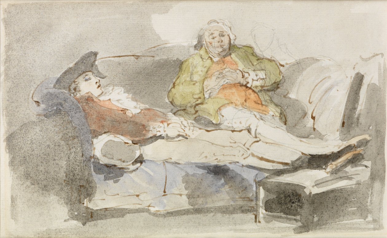 Lata på en soffa (akvarell över penna och bläck) av Thomas Rowlandson